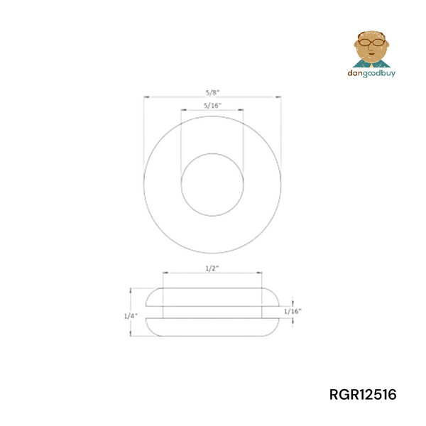 Fits 1/2" Hole - 1/16" Panel Thickness - 5/16" Center Hole - Rubber Grommet