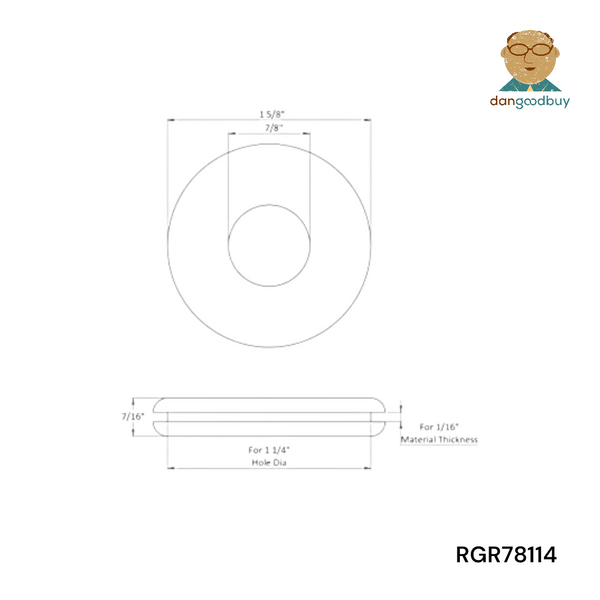 Fits 1 1/4" Hole - 1/16" Panel Thickness - 7/8" Center Hole - Rubber Grommet