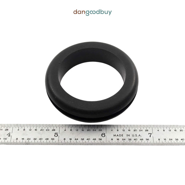 Black rubber gasket with a ruler for scale on a white background, featuring the brand 'dangoodbuy'. RGR11213418