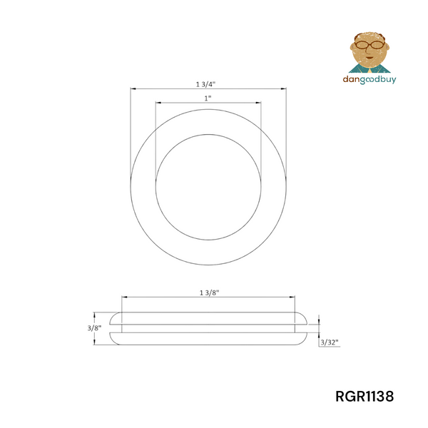 Fits 1 3/8" Hole - 3/32" Panel Thickness - 1" Center Hole - Rubber Grommet