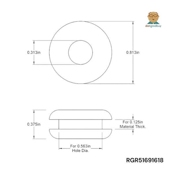 Technical drawing of a circular component with dimensions and specifications, featuring the brand 'dangoodbuy'. RGR51691618