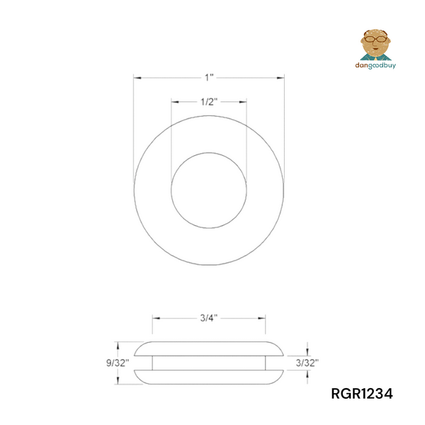 Fits 3/4" Hole - 3/32" Panel Thickness - 1/2" Center Hole - Rubber Grommet