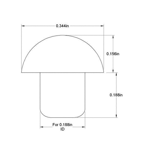 Fits 3/16" Hole - 11/32" Diameter - 5/32" Bumper Height - 3/16" Stem Height - Mushroom Push-in Rubber Grommet Bumper