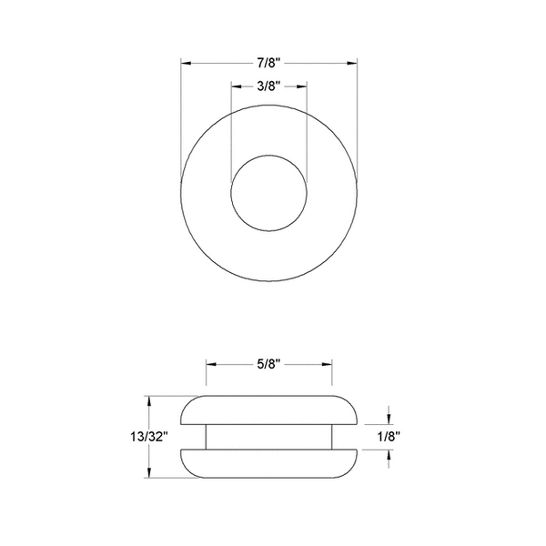 Fits 5/8" Hole - 1/8" Panel Thickness - 3/8" Center Hole - Rubber Grommet