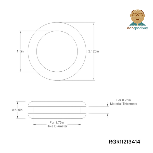 Fits 1 3/4" Hole - 1/4" Panel Thickness - 1 1/2" Center Hole - Rubber Grommet