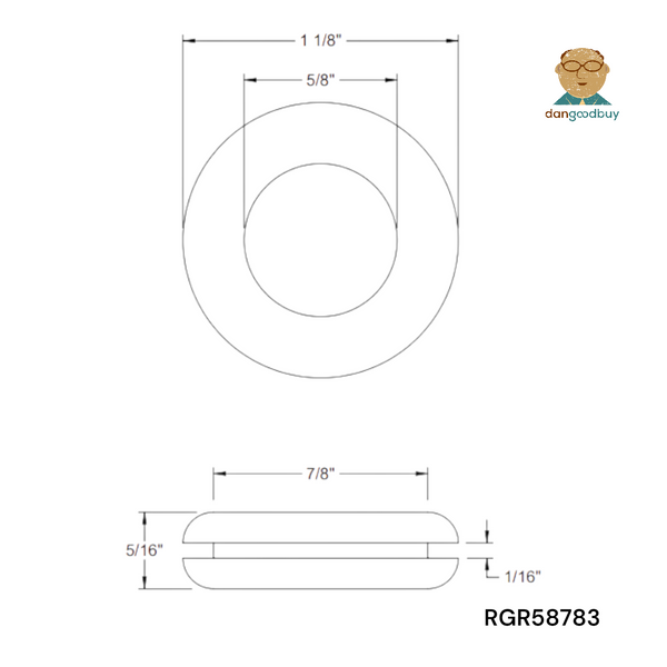 Fits 7/8" Hole - 1/16" Panel Thickness - 5/8" Center Hole - Rubber Grommet
