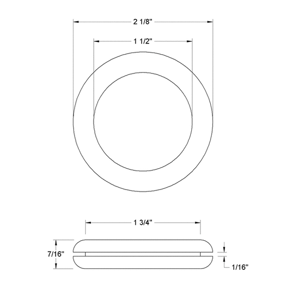 Fits 1 3/4" Hole - 1/16" Panel Thickness - 1 1/2" Center Hole - Rubber Grommet
