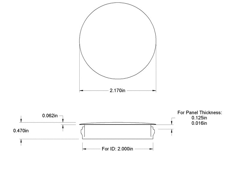 Fits 2" Hole - 2 3/16" Diameter - up to 1/8" Panel Thickness - Nylon Caps Locking Panel Plugs