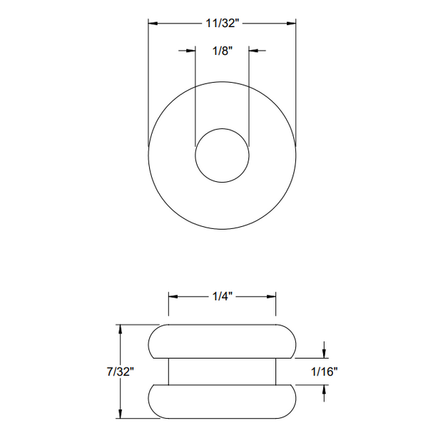 Fits 1/4" Hole - 1/16" Panel Thickness - 1/8" Center Hole - Rubber Grommet