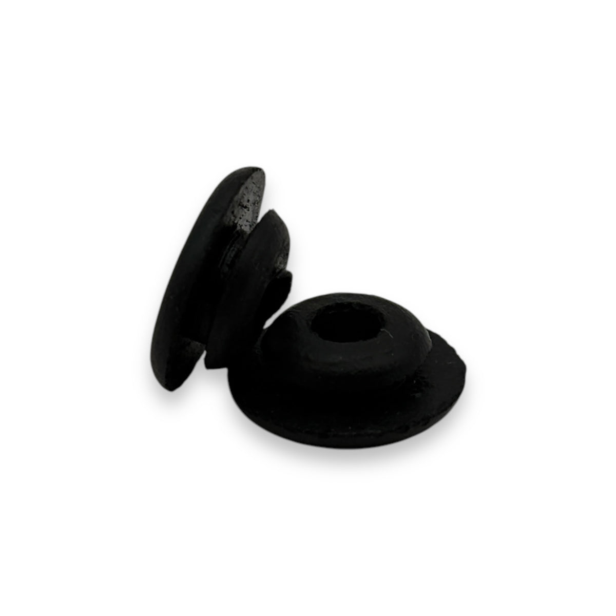 Fits 5/16" Hole - 1/16" Panel Thickness - 3/16" Center Hole - 5/8" Upper Outer Diameter - 7/16" Lower Outer Diameter - Overall Height 7/32" - Rubber Grommet