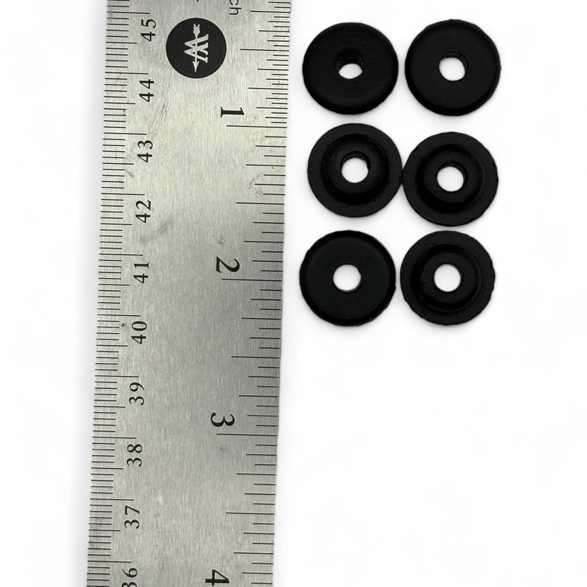 Fits 5/16" Hole - 1/16" Panel Thickness - 3/16" Center Hole - 5/8" Upper Outer Diameter - 7/16" Lower Outer Diameter - Overall Height 7/32" - Rubber Grommet