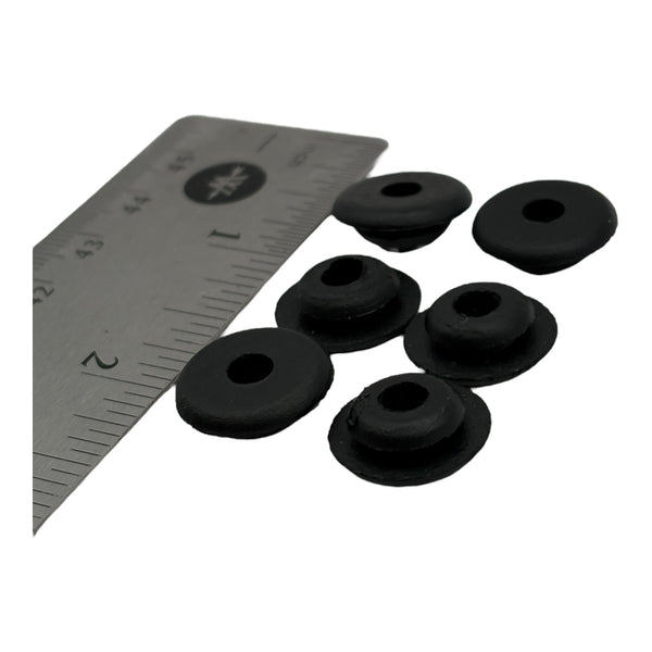 Fits 5/16" Hole - 1/16" Panel Thickness - 3/16" Center Hole - 5/8" Upper Outer Diameter - 7/16" Lower Outer Diameter - Overall Height 7/32" - Rubber Grommet