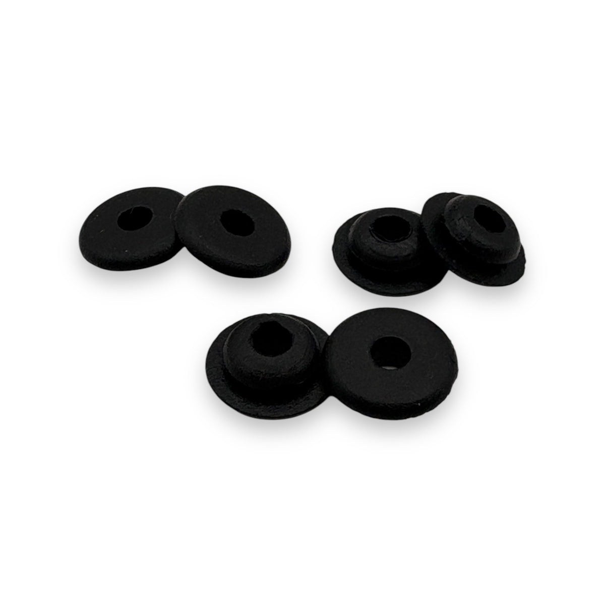 Fits 5/16" Hole - 1/16" Panel Thickness - 3/16" Center Hole - 5/8" Upper Outer Diameter - 7/16" Lower Outer Diameter - Overall Height 7/32" - Rubber Grommet
