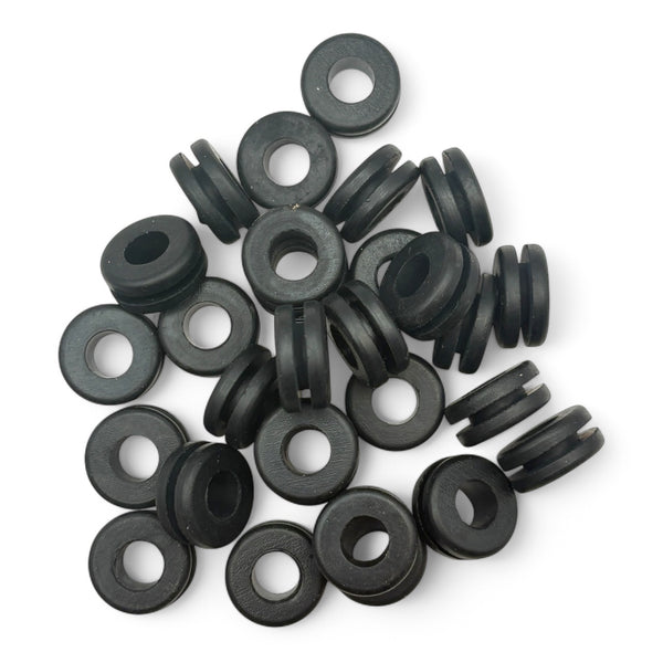Fits 1/2" Hole - 3/32" Panel Thickness - 3/8" Center Hole - Rubber Grommet