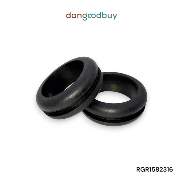 Two black rubber grommets on a white background with 'dangoodbuy' branding. RGR1582316