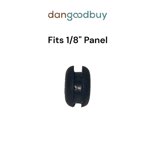 Black rubber grommet with text indicating it fits a 1/8" panel on a white background. Dangoodbuy RGR316716
