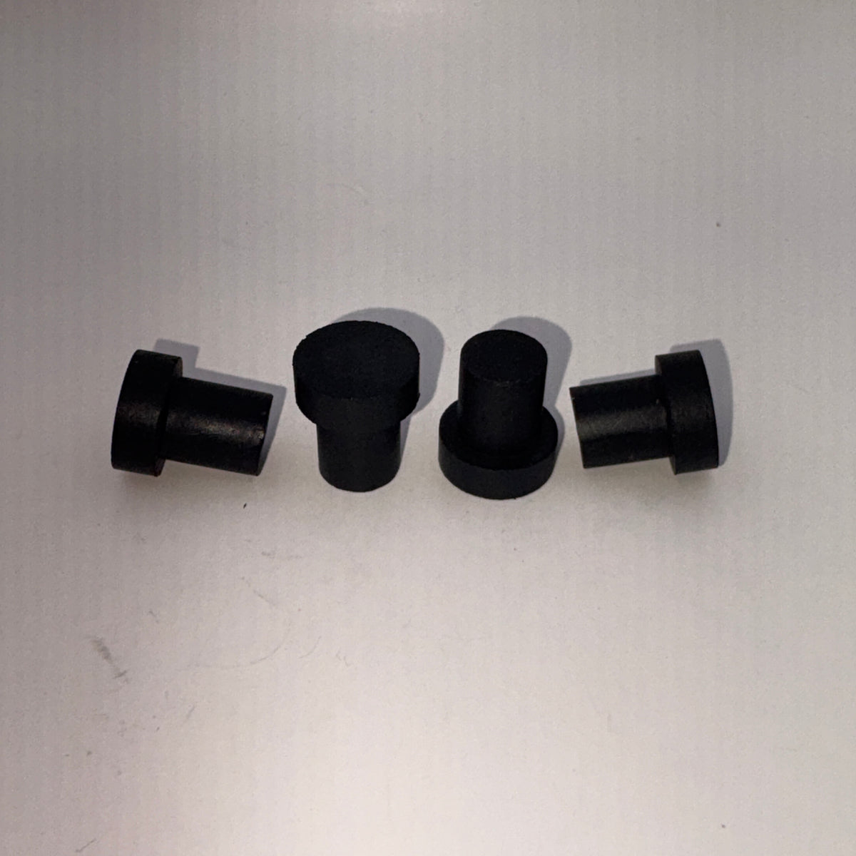 Fits 7/16" Hole - 5/8" Diameter - 1/2" Stem Height - 7/32" Bumper Height - Flat Push-in Rubber Bumper