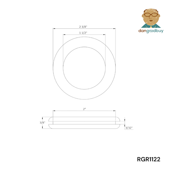 Fits 2" Hole - 3/32" Panel Thickness - 1 1/2" Center Hole - Rubber Grommet