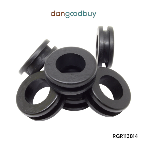 Black rubber grommets on a white background with 'dangoodbuy' branding. RGR113814