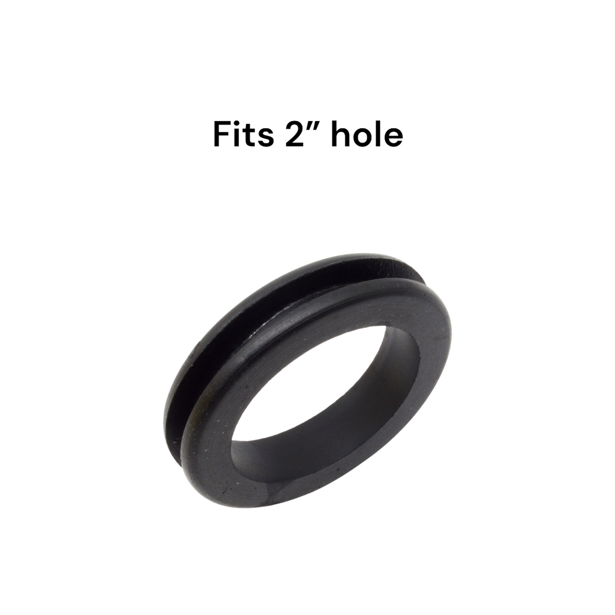 Black rubber grommet with text 'Fits 2" hole' on a white background. RGR1342 dangoodbuy