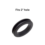 Black rubber grommet with text 'Fits 2