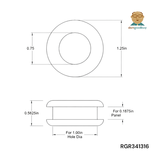 Fits 1" Hole - 3/16" Panel Thickness - 3/4" Center Hole - Rubber Grommet