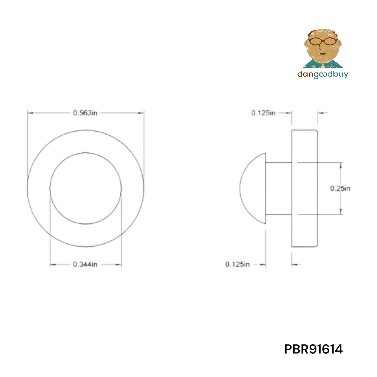Fits 1/4" Hole - 9/16" Diameter - 3/8" Total Height - 1/8" Panel Thickness - Push-in Ridged Stem Rubber Grommet Bumper