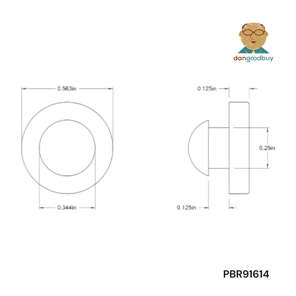 Fits 1/4" Hole - 9/16" Diameter - 3/8" Total Height - 1/8" Panel Thickness - Push-in Ridged Stem Rubber Grommet Bumper