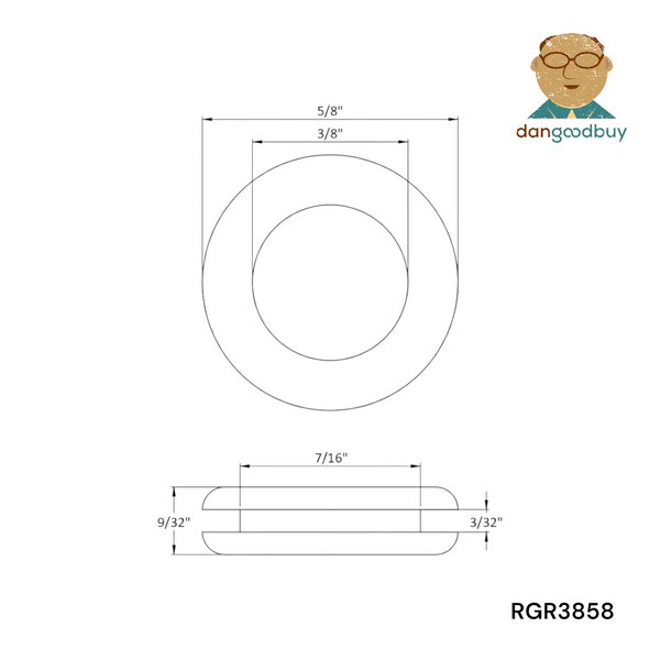 Fits 7/16" Hole - 3/32" Panel Thickness - 3/8" Center Hole - Rubber Grommet