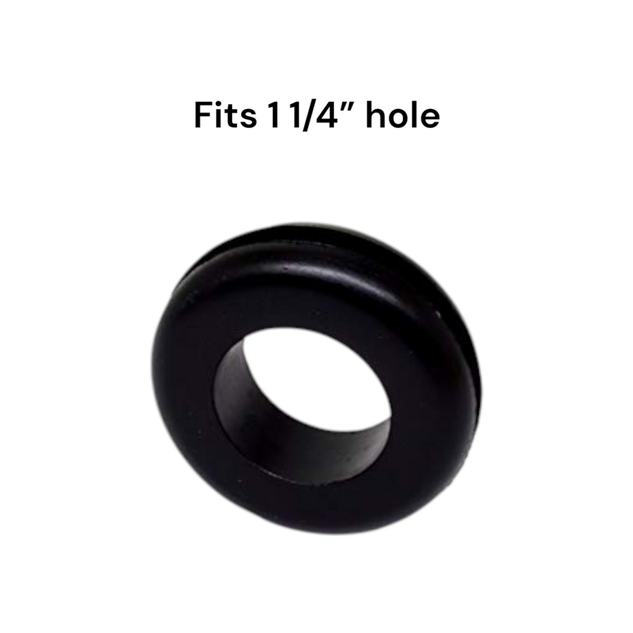 Black rubber grommet with text 'Fits 11/4" hole' on a white background. RGR7811418 dangoodbuy