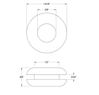 Fits 1/2" Hole - 3/32" Panel Thickness - 3/8" Center Hole - Rubber Grommet