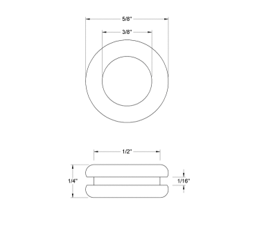 Fits 1/2" Hole - 1/16" Panel Thickness - 3/8" Center Hole - Rubber Grommet