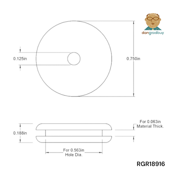 Fits 9/16" Hole - 1/16" Panel Thickness - 1/8" Center Hole - Rubber Grommet