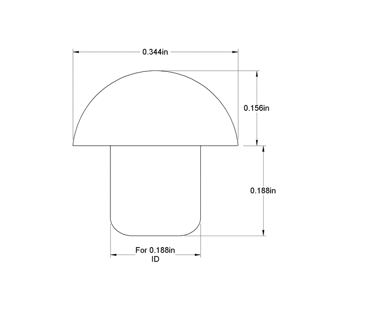 Fits 3/16" Hole - 11/32" Diameter - 5/32" Bumper Height - 3/16" Stem Height - Mushroom Push-in Rubber Grommet Bumper