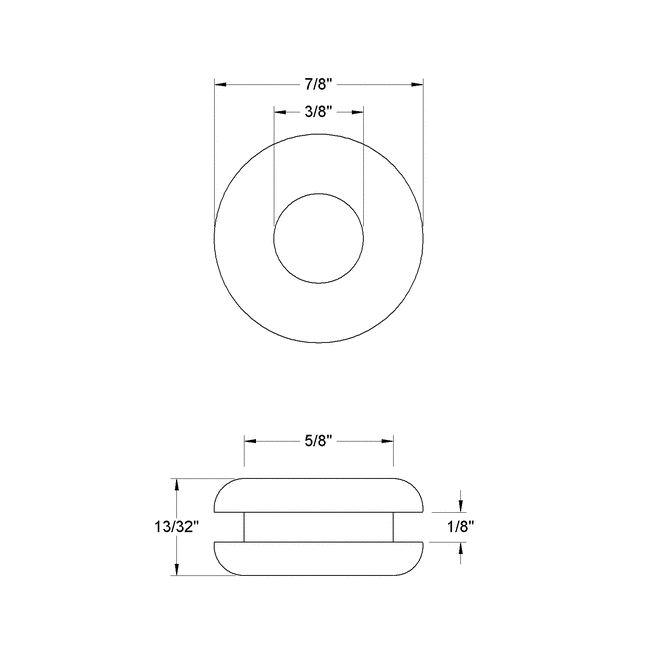 Fits 5/8" Hole - 1/8" Panel Thickness - 3/8" Center Hole - Rubber Grommet