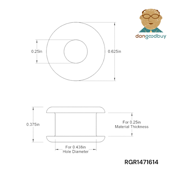 Fits 7/16" Hole - 1/4" Panel Thickness - 1/4" Center Hole - Rubber Grommet