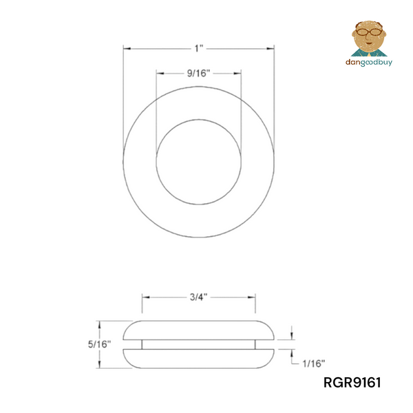 Technical drawing of a circular component with dimensions and 'dangoodbuy' logo. RGR9161