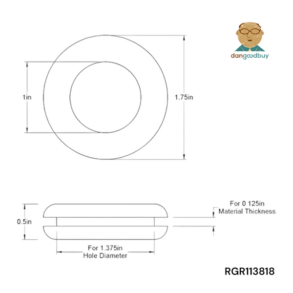 Fits 1 3/8" Hole - 1/8" Panel Thickness - 1" Center Hole - Rubber Grommet