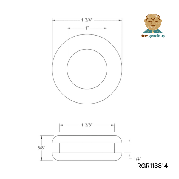 Technical drawing of dangoodbuy rubber grommet RGR113814 with dimensions.