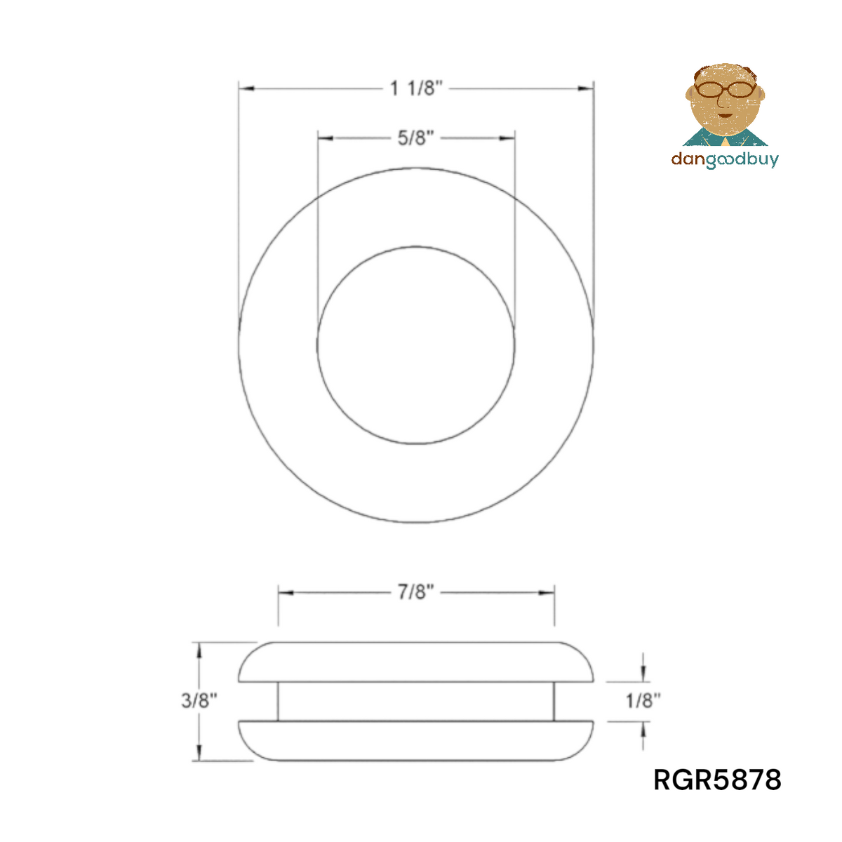 Fits 7/8" Hole - 1/8" Panel Thickness - 5/8" Center Hole - Rubber Grommet