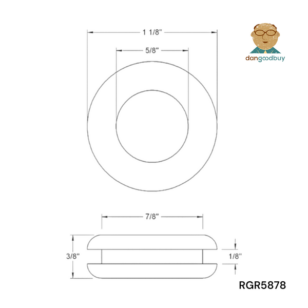 Fits 7/8" Hole - 1/8" Panel Thickness - 5/8" Center Hole - Rubber Grommet