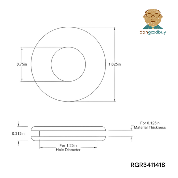 Fits 1 1/4" Hole - 1/8" Panel Thickness - 3/4" Center Hole - Rubber Grommet