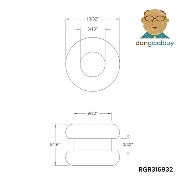 Fits 9/32" Hole - 3/32" Panel Thickness - 3/16" Center Hole - Rubber Grommet