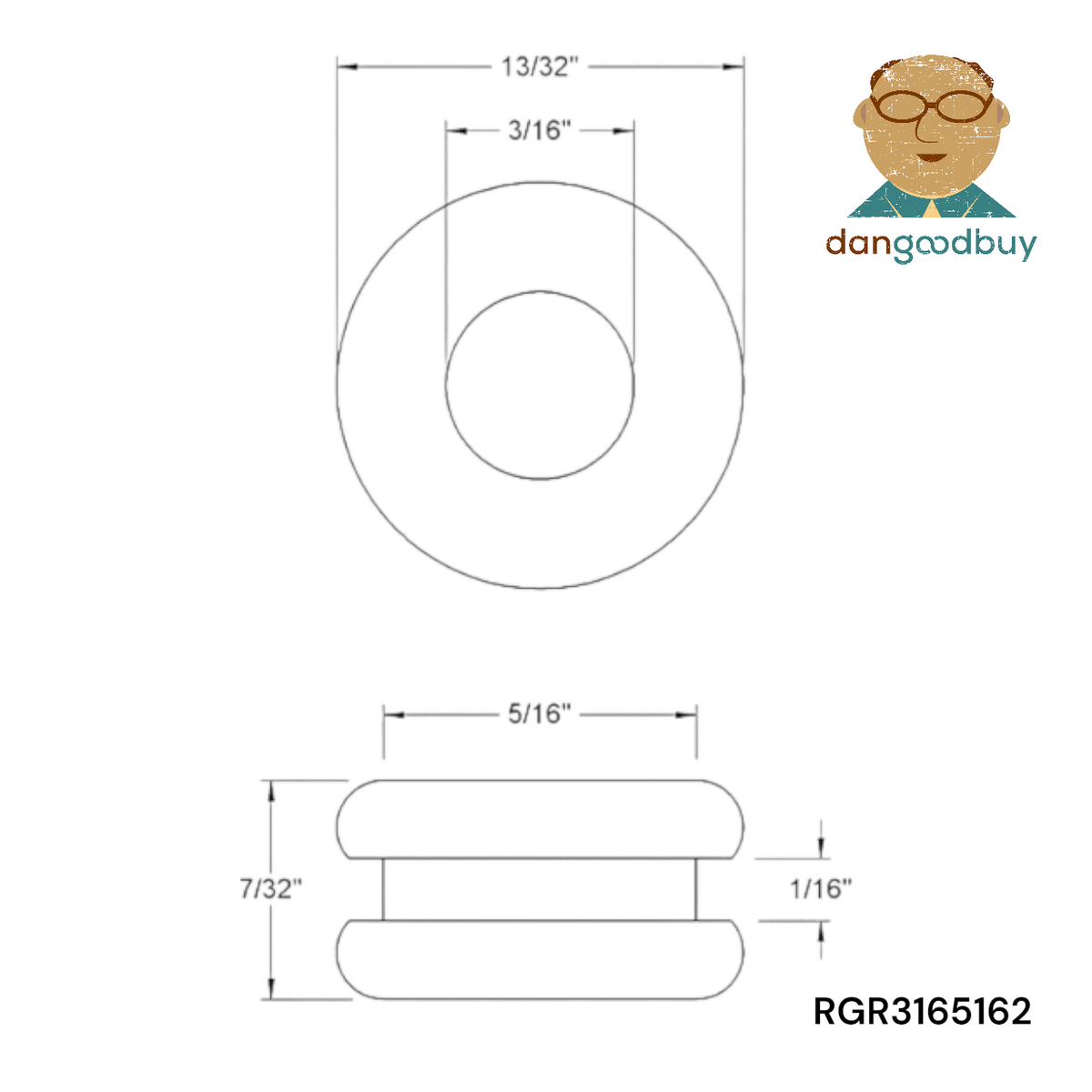 Fits 5/16" Hole - 1/16" Panel Thickness - 3/16" Center Hole - 13/32" Outer Diameter - Overall Height 7/32" - Rubber Grommet