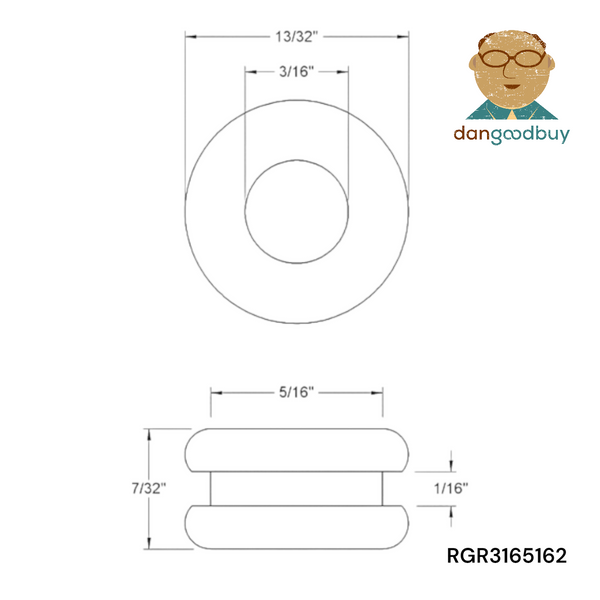 Fits 5/16" Hole - 1/16" Panel Thickness - 3/16" Center Hole - 13/32" Outer Diameter - Overall Height 7/32" - Rubber Grommet