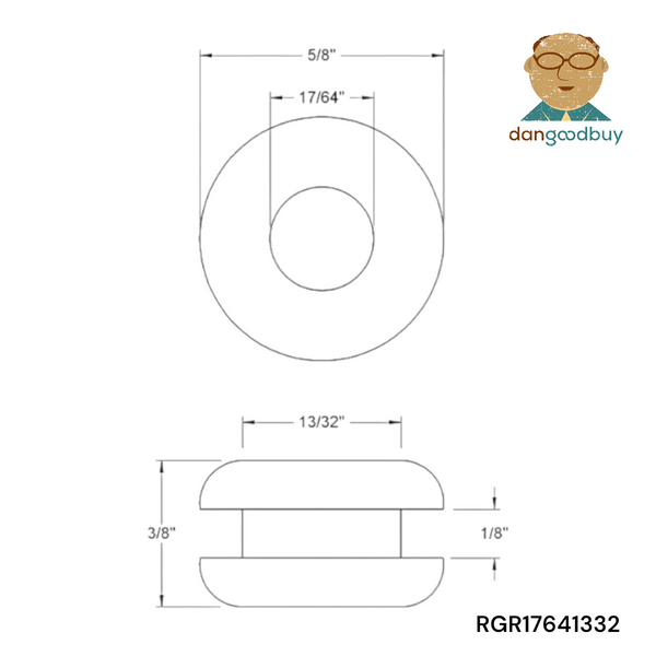 Fits 13/32" Hole - 1/8" Panel Thickness - 17/64" Center Hole - Rubber Grommet