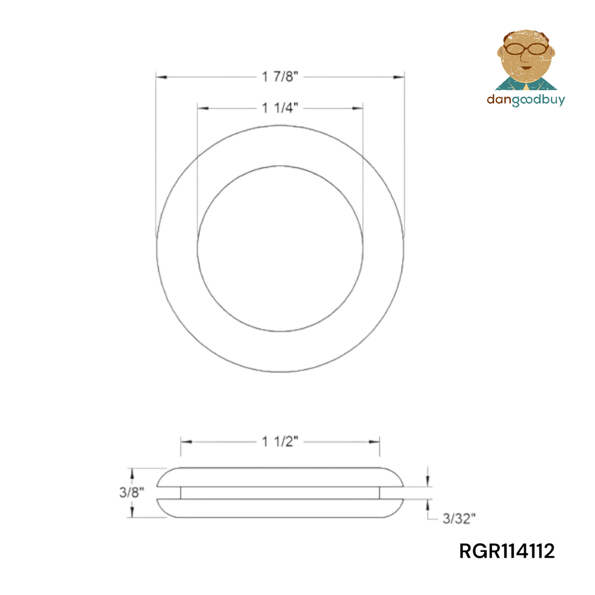 Fits 1 1/2" Hole - 3/32" Panel Thickness - 1 1/4" Center Hole - Rubber Grommet