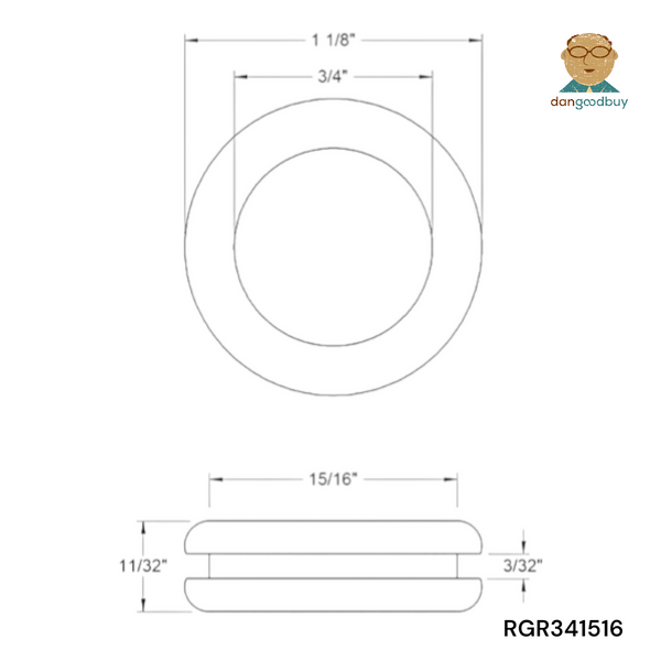 Fits 15/16" Hole - 3/32" Panel Thickness - 3/4" Center Hole - Rubber Grommet