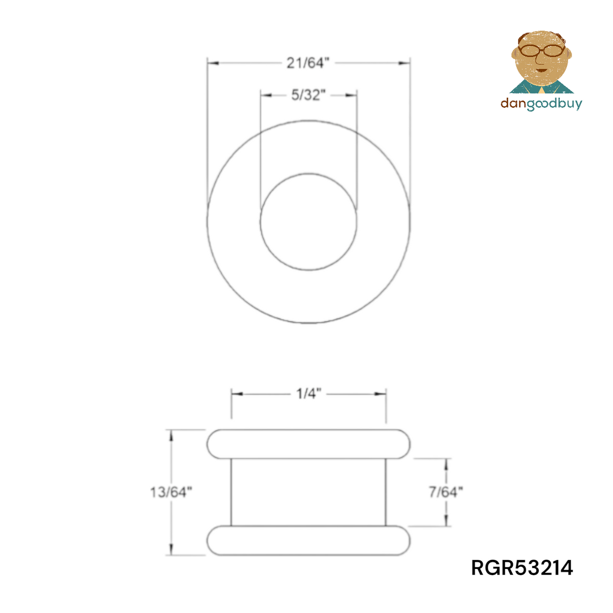 Fits 1/4" Hole - 7/64" Panel Thickness - 5/32" Center Hole - Rubber Grommet