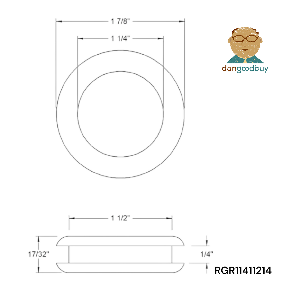 Fits 1 1/2" Hole - 1/4" Panel Thickness - 1 1/4" Center Hole - Rubber Grommet